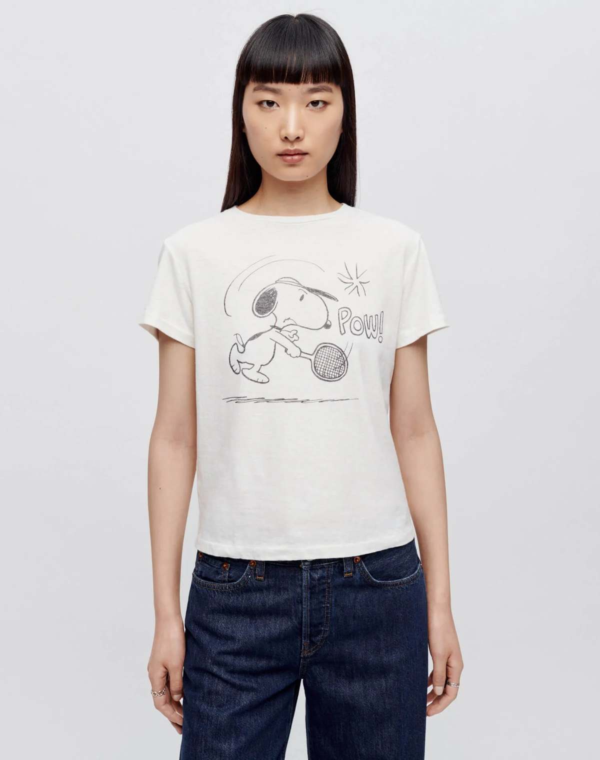 “RE DONE” Snoopy Ski Tシャツ VintageIvory RE/DONE RINGER SKIING SNOOPY TEE - VINTAGE IVORY/MIDNIGHT