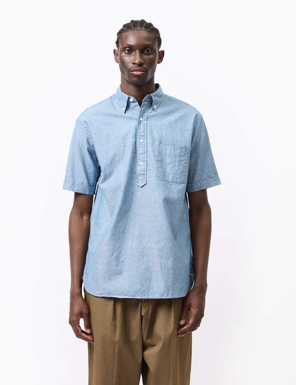 Beams Plus B.D. Pullover Short Sleeve Chambray Shirt - Blue Beams Plus B.D. Pullover Short Sleeve Chambray Shirt - Blue