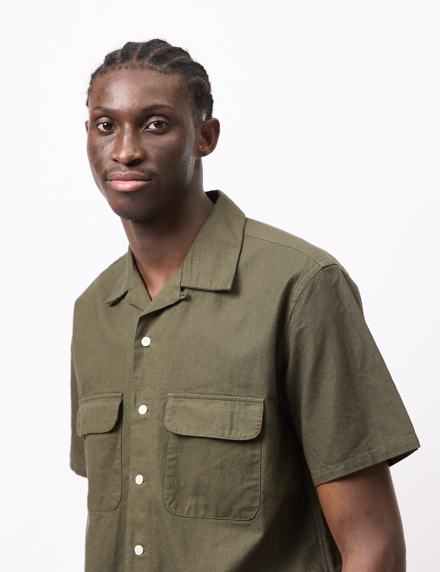 Open Collar Panama Shortsleeve Shirt