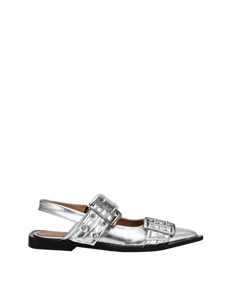 Anabella Buckle Ballerinas - Silver