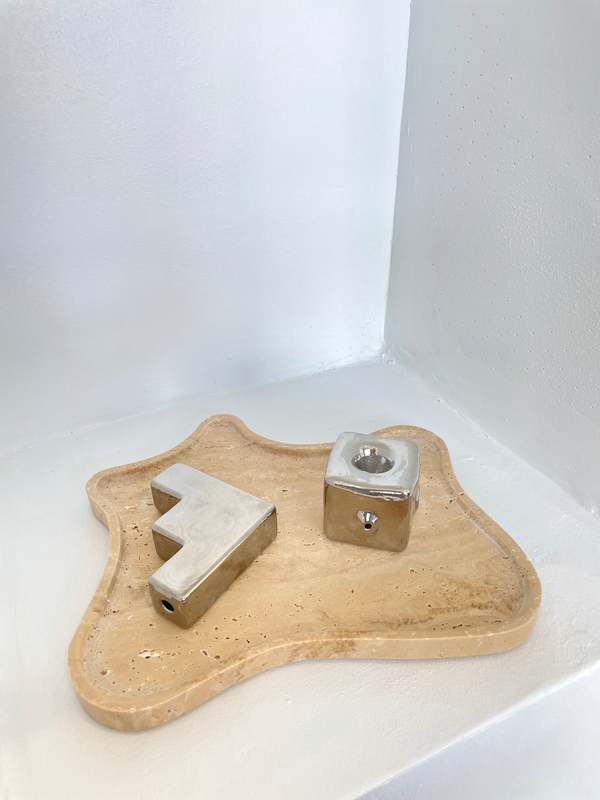 Ri-Ri-Ku LARGE WAVY TRAVERTINE TRAY