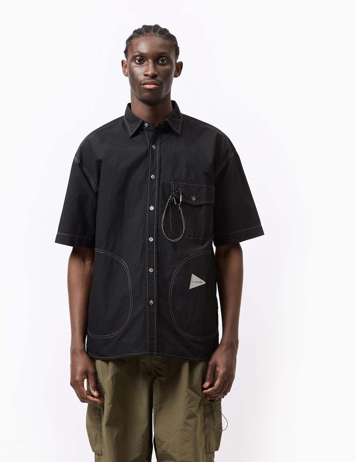 and Wander C/N Rip Short Sleeve Shirt - Black | Garmentory