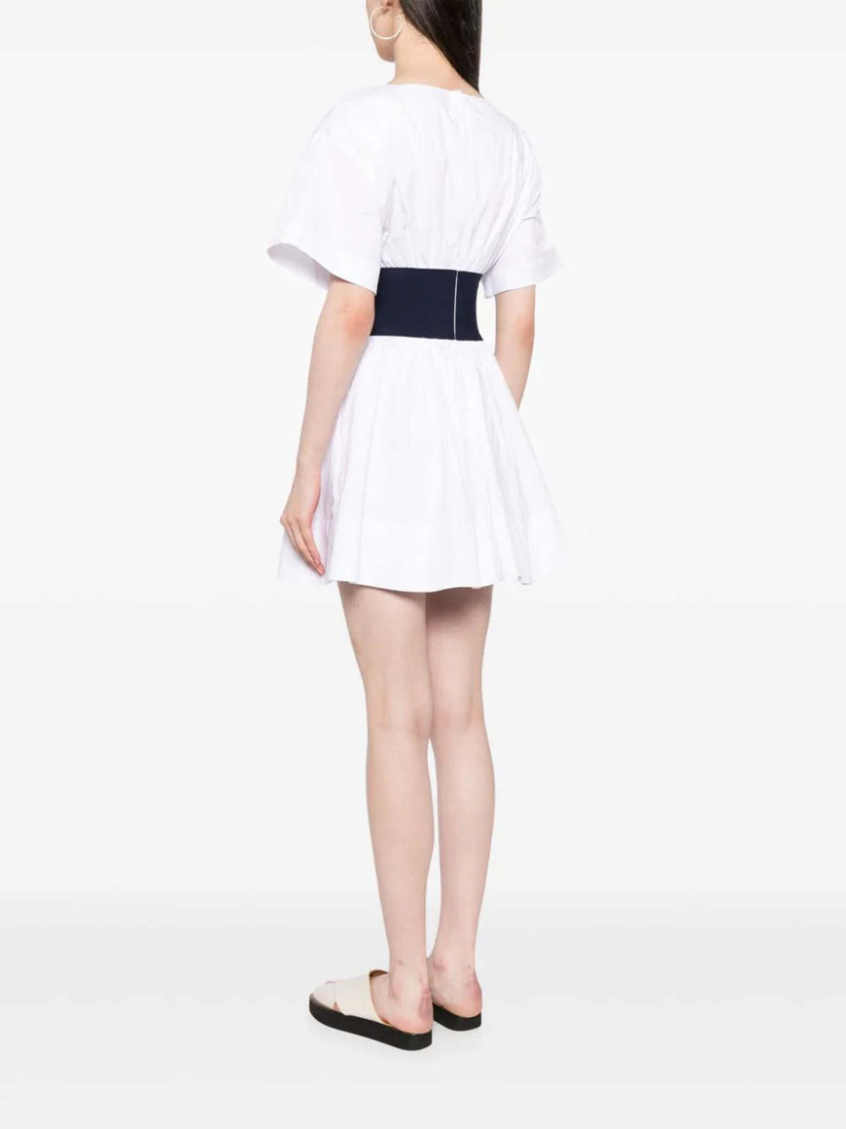 staud amy mini dress Staud Amy Denim-Paneled Cotton Poplin Mini Dress In Navy - 60% Off