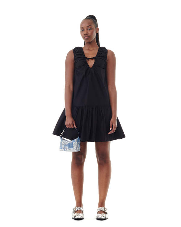 Ganni Cotton Poplin Mini Dress - Black | Garmentory