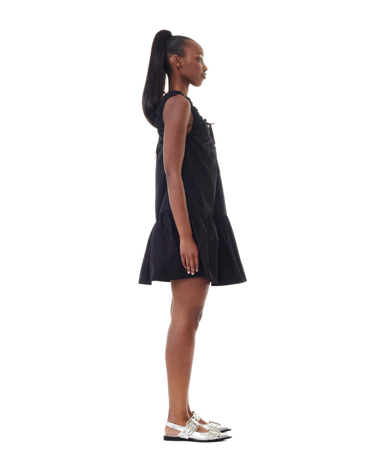 wild fable ruffle tiered black mini dress Black Cotton Poplin Fit and Flare Short Button-Down Shirt Dress 42