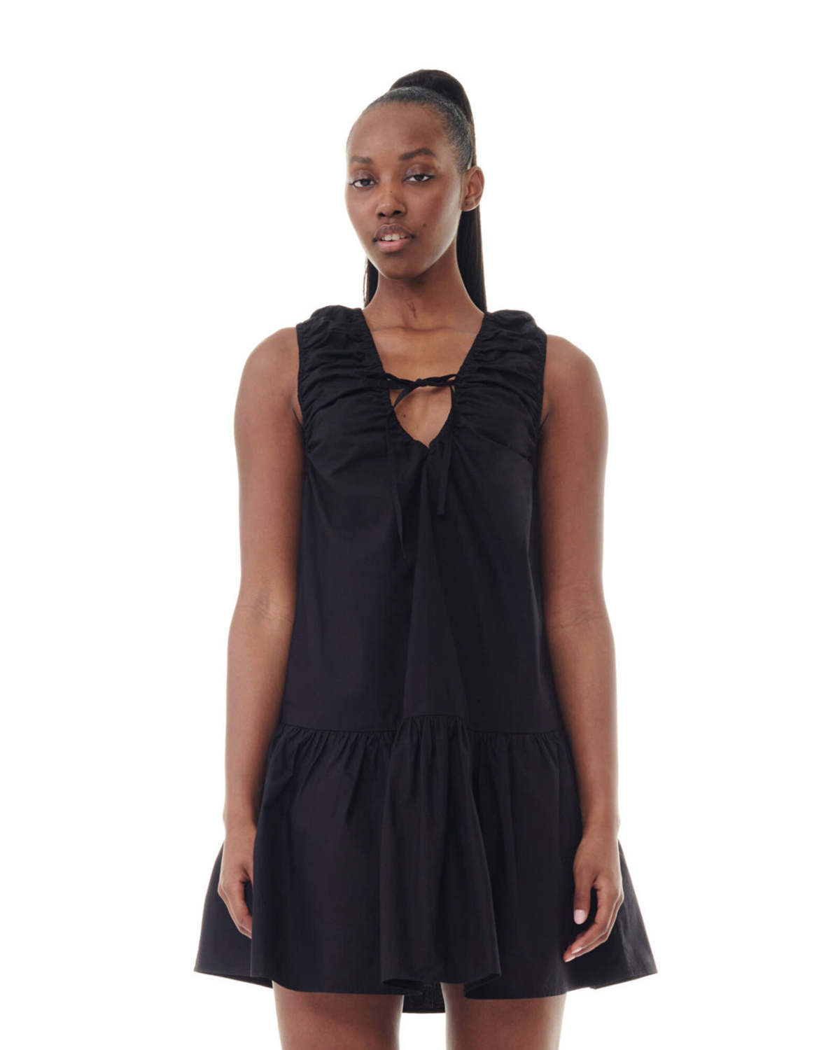 black poplin mini dress Chi Chi Broderie Anglaise Sleeve Poplin Mini Dress in Black, Size 8