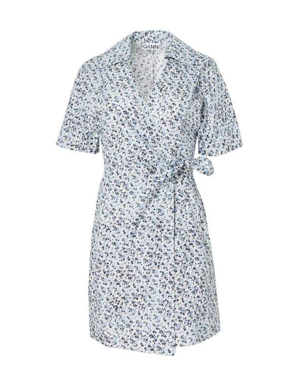 ganni blue floral wrap dress Ganni Blue Wrap Dress With Small Floral Print – Phoenix Style