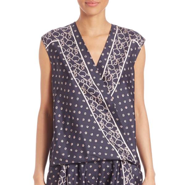 3.1 Phillip Lim Womens Navy Silk Scarf Printed Top - Gray
