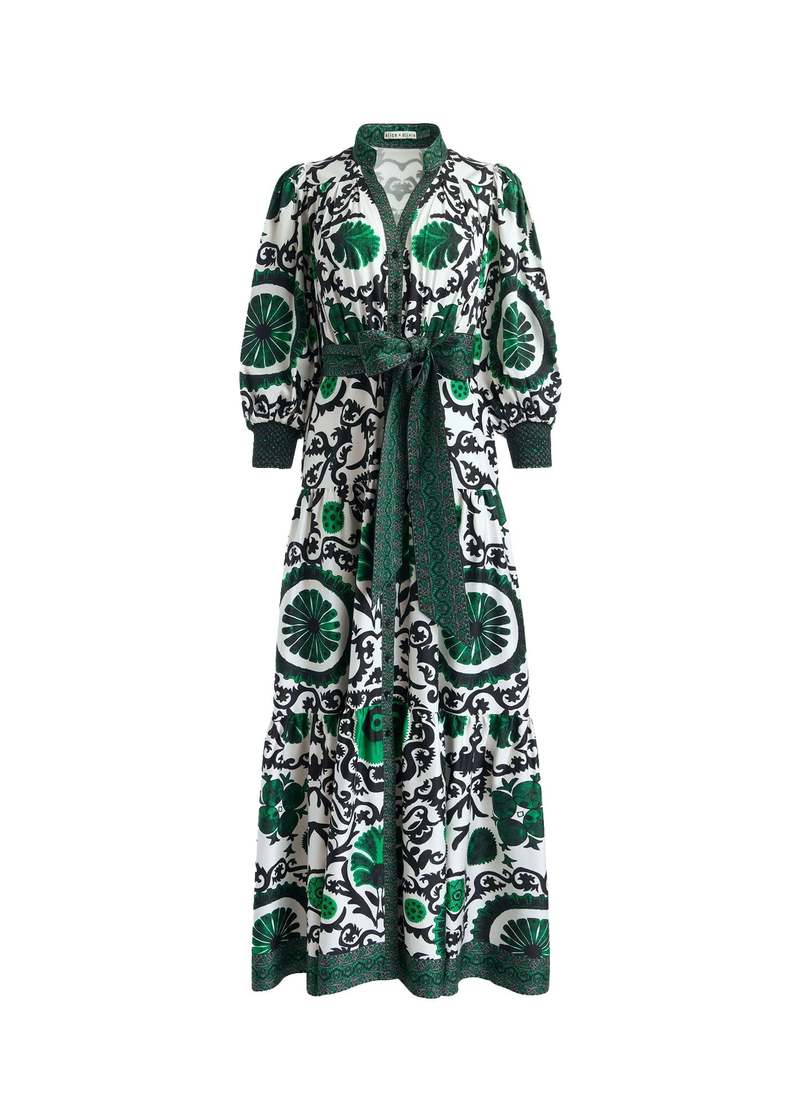Alice + Olivia Cora Voluminous Tiered Midi Shirtdress, Monarch Light Emerald  Medium | Garmentory