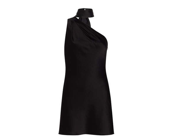 black mini dress with scarf RIXO Macie Silk-Velvet Mini Black