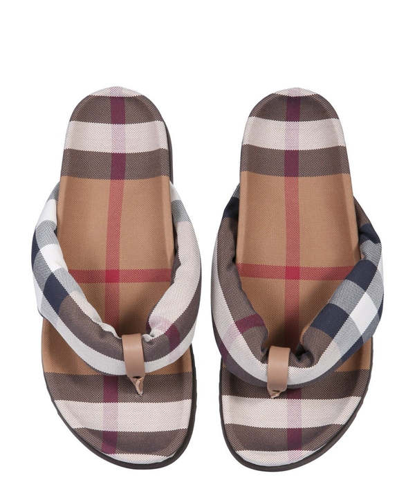 Burberry Mens Duncannon Plaid Flip-Flop Sandals Burberry Duncannon Beige Check Sandals Flip Flops - Khaki  main image 4