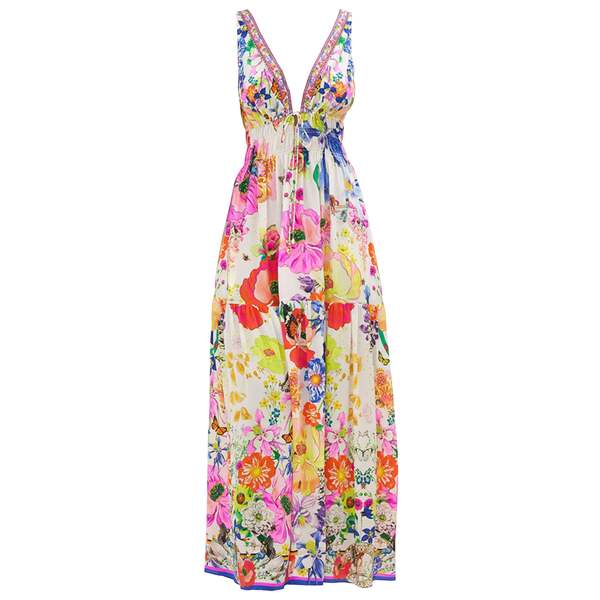 Camilla Wrap Tie Blouson Sleeve Beaded Maxi Dress - Fairy Gang | Garmentory Camilla Wrap Tie Blouson Sleeve Beaded Maxi Dress - Fairy Gang | Garmentory