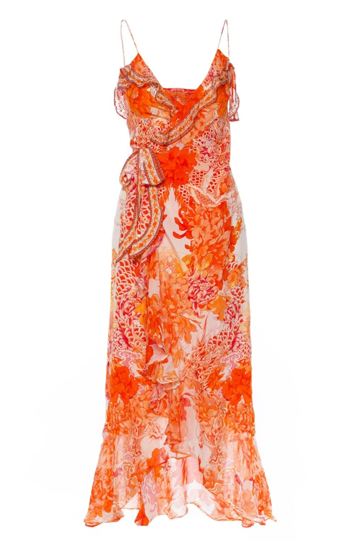 Fea Wrap Frill Maxi Dress  - Rust Orange
