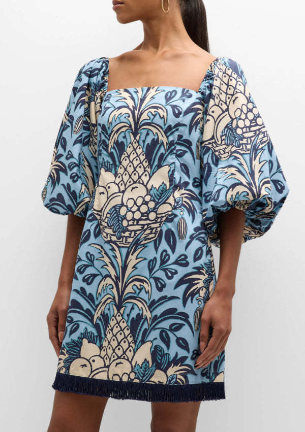 Cara Cara Women's Montauk Dress, Blue Fruit Basket - XS