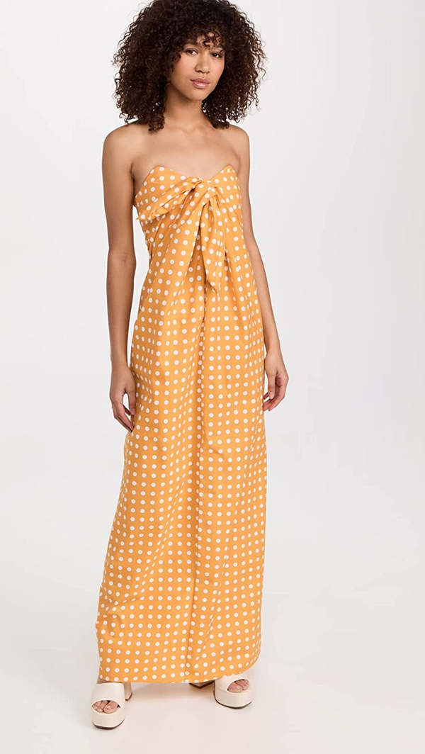 CAROLINE CONSTAS Women's Kaia Dress - Mustard/White Polka Dot | Garmentory