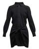 Cinq A Sept Gaby Tie-Waist Topstitched Crepe Mini Dress - Solid Black - Thumbnail 1