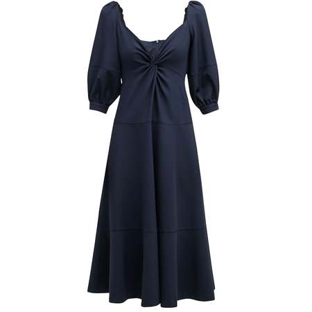 Cinq Sept Kaily Twist Front Stretch Halter Midi Dress - Navy | Garmentory