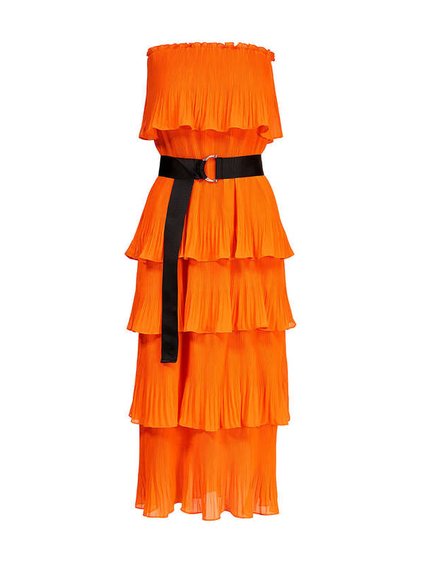 Essential Antwerp Dewave Pleated Ruffle Halter Midi Dress - Orange |  Garmentory