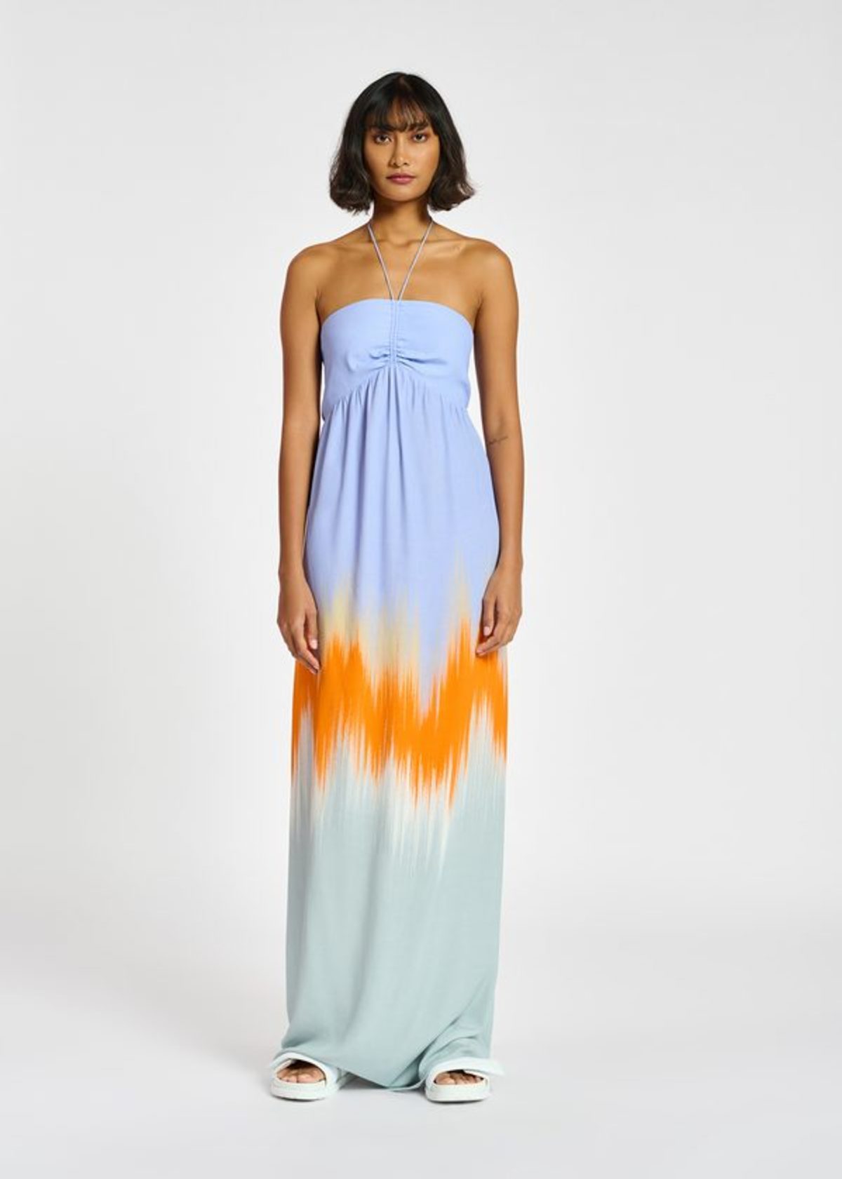 essentiel antwerp halter dress Khaki A-line halterneck maxi dress with crossover straps