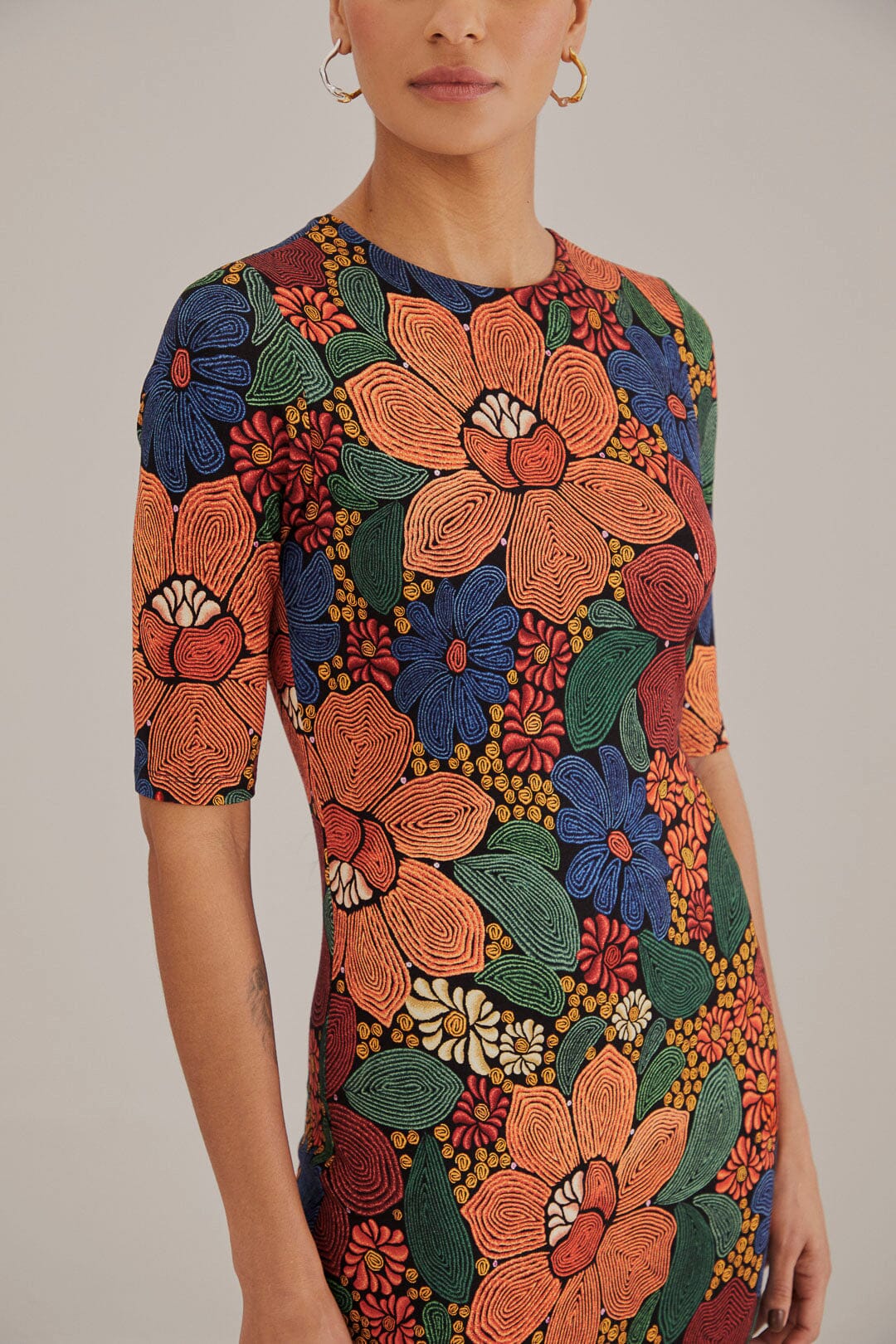 knee length dresses for ladies Multicolor Oriental Garden Short Sleeve Maxi Dress main image 1