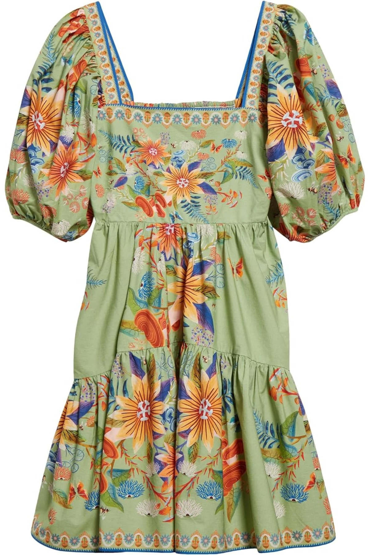 knee length dresses for ladies FARM Rio Sweet Rio Puff Sleeve Mini Dress Blue/White Printed Size Medi   Celebrity Owned