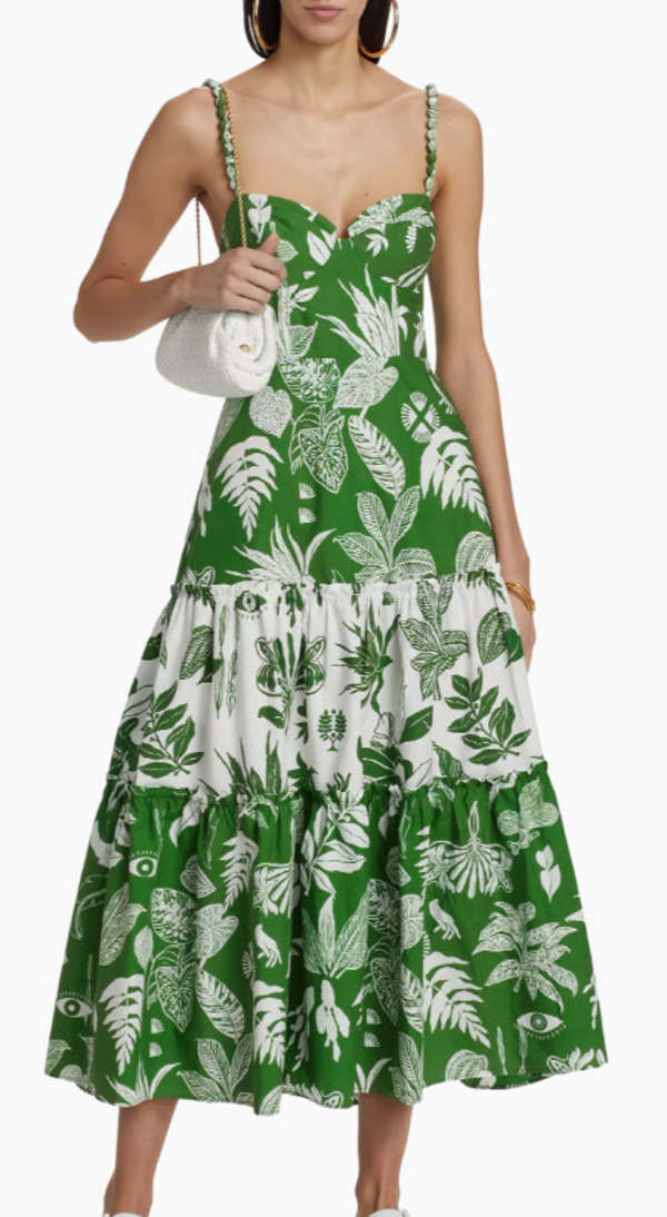 slim fit dress slacks Green Delicate Tapestry Euroflax™ Premium Linen Midi Dress – FARM Rio