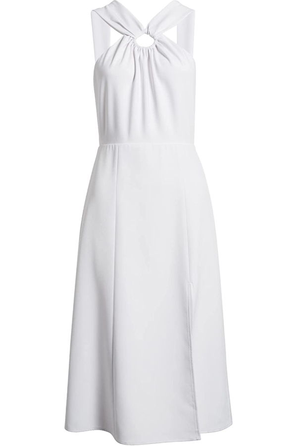French Connection Women's Ring Detail Crepe A-Line Cocktail Dress - Solid White