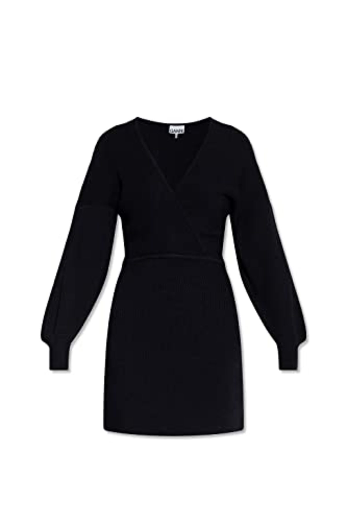 Ganni Women's Ribbed V-Neck Long Sleeve Mini Dress - Dark