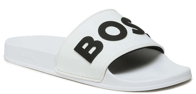 Hugo Boss Men Alabaster Big Logo Slide Kirk Flat Sandals Bright