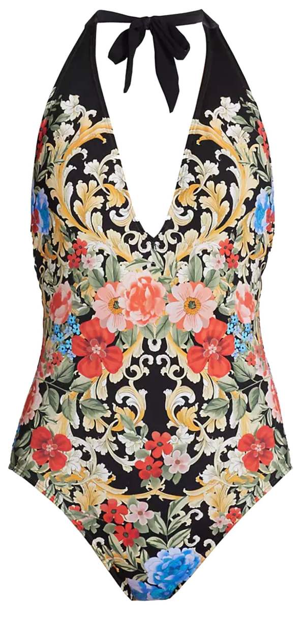 Johnny Was Royal Halter One Piece Swimsuit - Multicolor