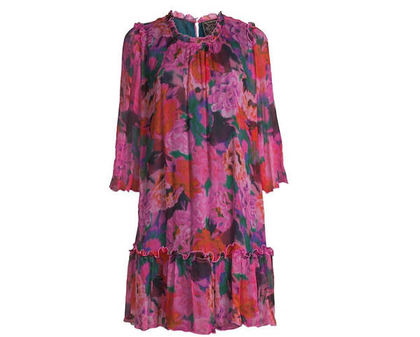 Johnny Was Women Floral Pink Visions Pleated Silk Chiffon Mini Dress Johnny Was Women Floral Pink Visions Pleated Silk Chiffon Mini Dress