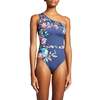 Johnny Was Bloom One Shoulder One Piece Swimsuit - Blue Floral Print - Thumbnail 1