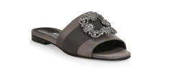 Manolo Blahnik Women Gray Martamod Crystal Embellished Satin Flat Mules  - Gray Sandals - Thumbnail 1