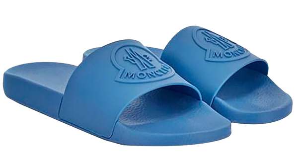 Moncler Men's Footwear Basile Blue Tonal Logo Rubber Slides - Blue