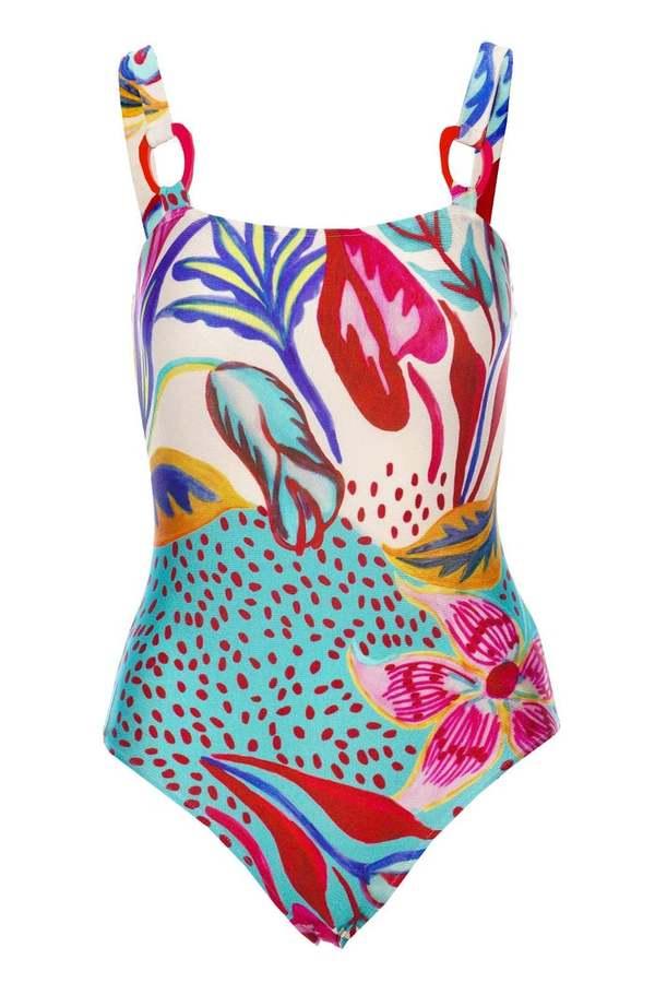 Patbo Square Neck Swimsuit - White/Flora Abstract Print