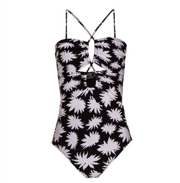 Patbo Dahlia Lace Up One-Piece Swimsuit - Black/White Floral