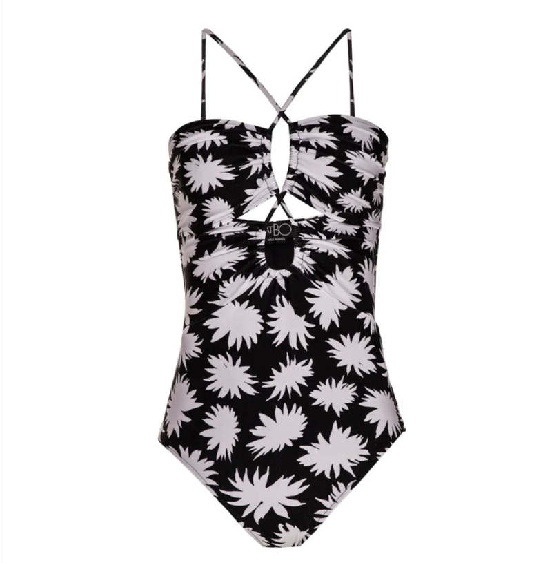 Patbo Dahlia Lace Up One-Piece Swimsuit - Black/White Floral