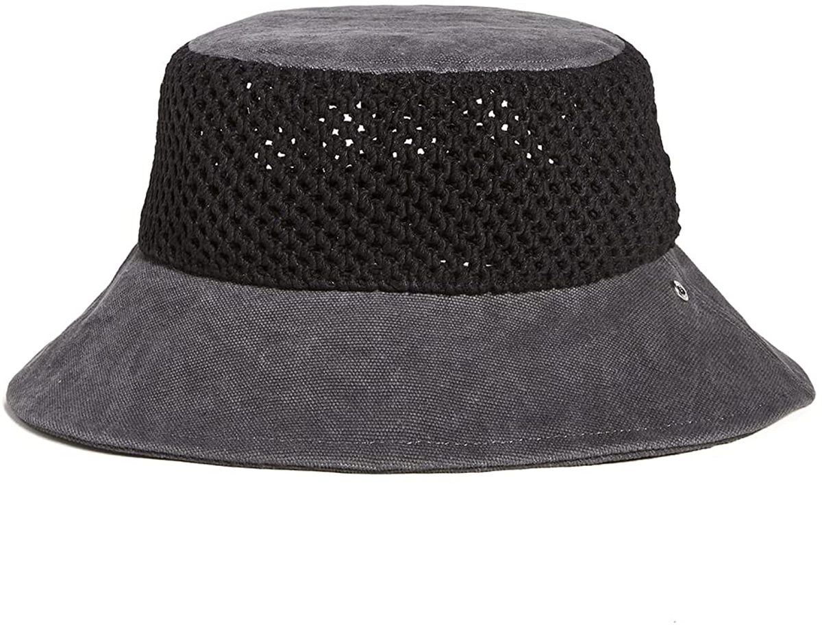 Rag & Bone Nando Bucket Netting Hat Crochet Trim Canvas Sun Hat Beige Sun Hats Checkerboard Straw Bucket Hat for Women Packable  main image 2