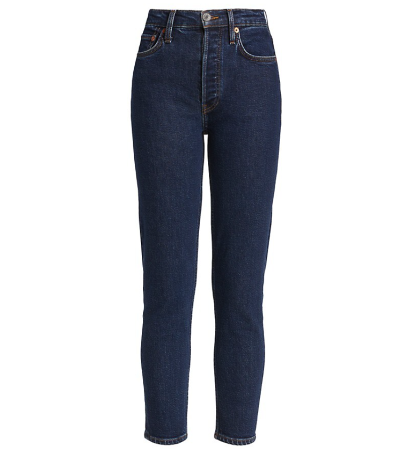 Re/Done 70S Stove Pipe High Rise Cropped Jeans - Dark Rinse