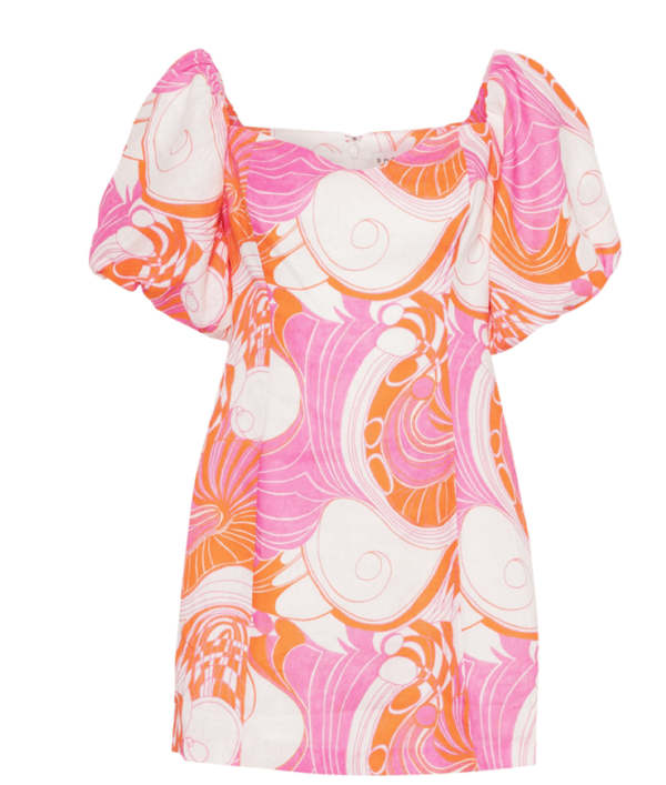 Rhode Resort Dali Puff Sleeve Mini Dress - Pink Deco Surf