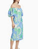Rhode Resort Karima Linen Puff Sleeve Midi Dress - Periwinkle Deco Surf Grande - Thumbnail 2