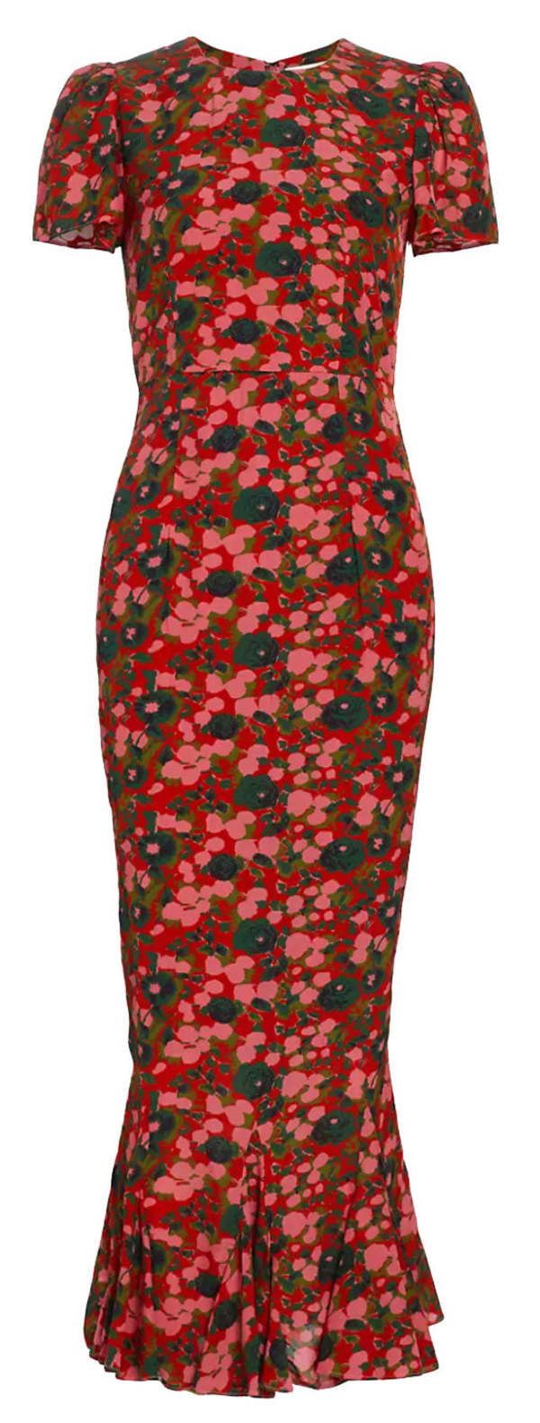 Rhode Resort Lulani Short Sleeves Round Neck Midi Dress - Flora Splash Pink  on Garmentory