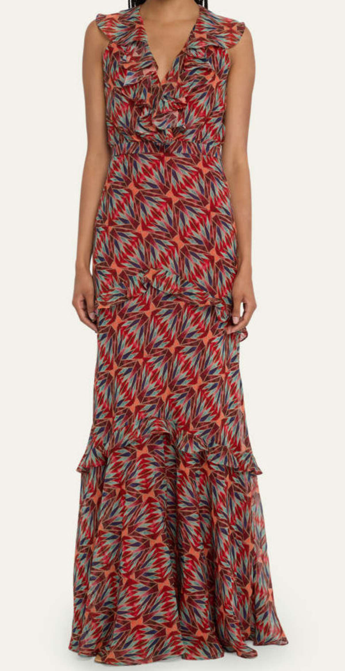 【SALONI】tiered floral-print silk-ette maxi ドレス Saloni-Women-Silk-Gerorgette-