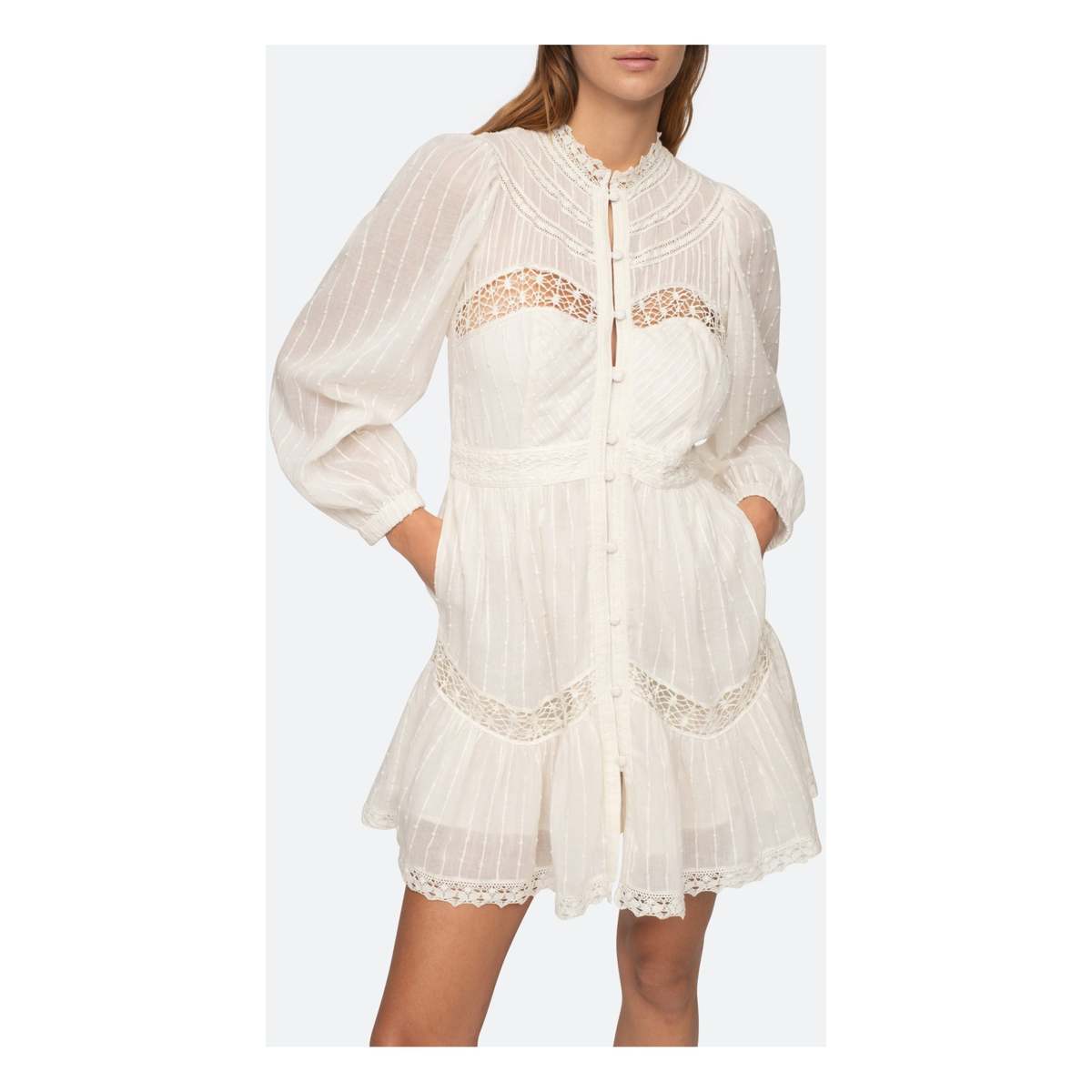 sea cotton mini dress Catharina Embroidered 3/4 SLV Mini DRESS, Cream / S