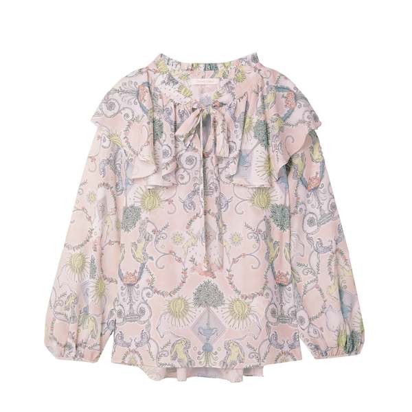 See by Chloe Pussy-Bow Ruffled Printed Crepe de Chine Blouse - Multicolor