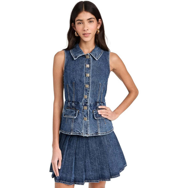 ワンピース SELF PORTRAIT DENIM SLEEVLES MINI DRESS (PF25830SBL BLUE) Denim Sleeveless Flared Mini Dress SELF PORTRAIT Blu | Grifo210