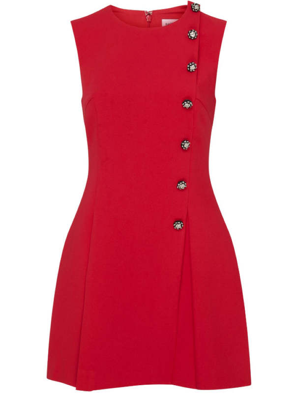 Self Portrait Studded Details Wool Crepe Sleeveless Mini Dress - Red |  Garmentory