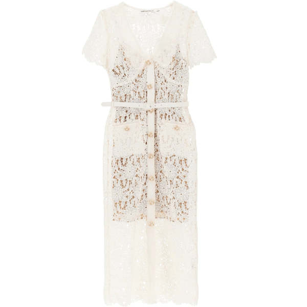 chinese dress ladies Cream Boucle Flower Lace Midi Dress – self-portrait-US main image 0