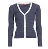 Staud Cargo Ribbed Knit Cardigan Sweater - Navy Micro Stripe - Thumbnail 1