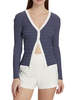 Staud Cargo Ribbed Knit Cardigan Sweater - Navy Micro Stripe - Thumbnail 2